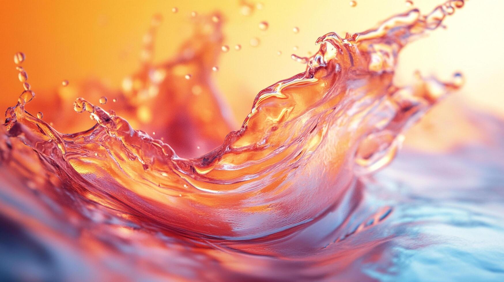 An artistic representation of orange liquid dynamically splashing, capturing the movement and vibrancy of colors, illustrating the beauty and excitement of water in motion. photo
