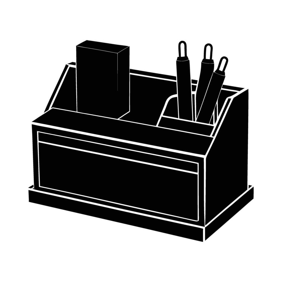 Business desk organizer silhouette on white background for efficient workspace organization vector