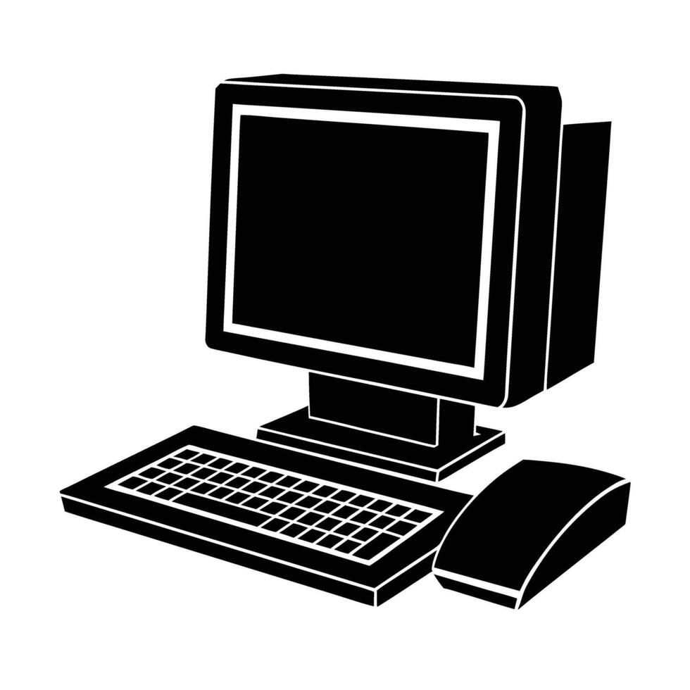Modern desktop computer silhouette on white background enhancing work productivity vector