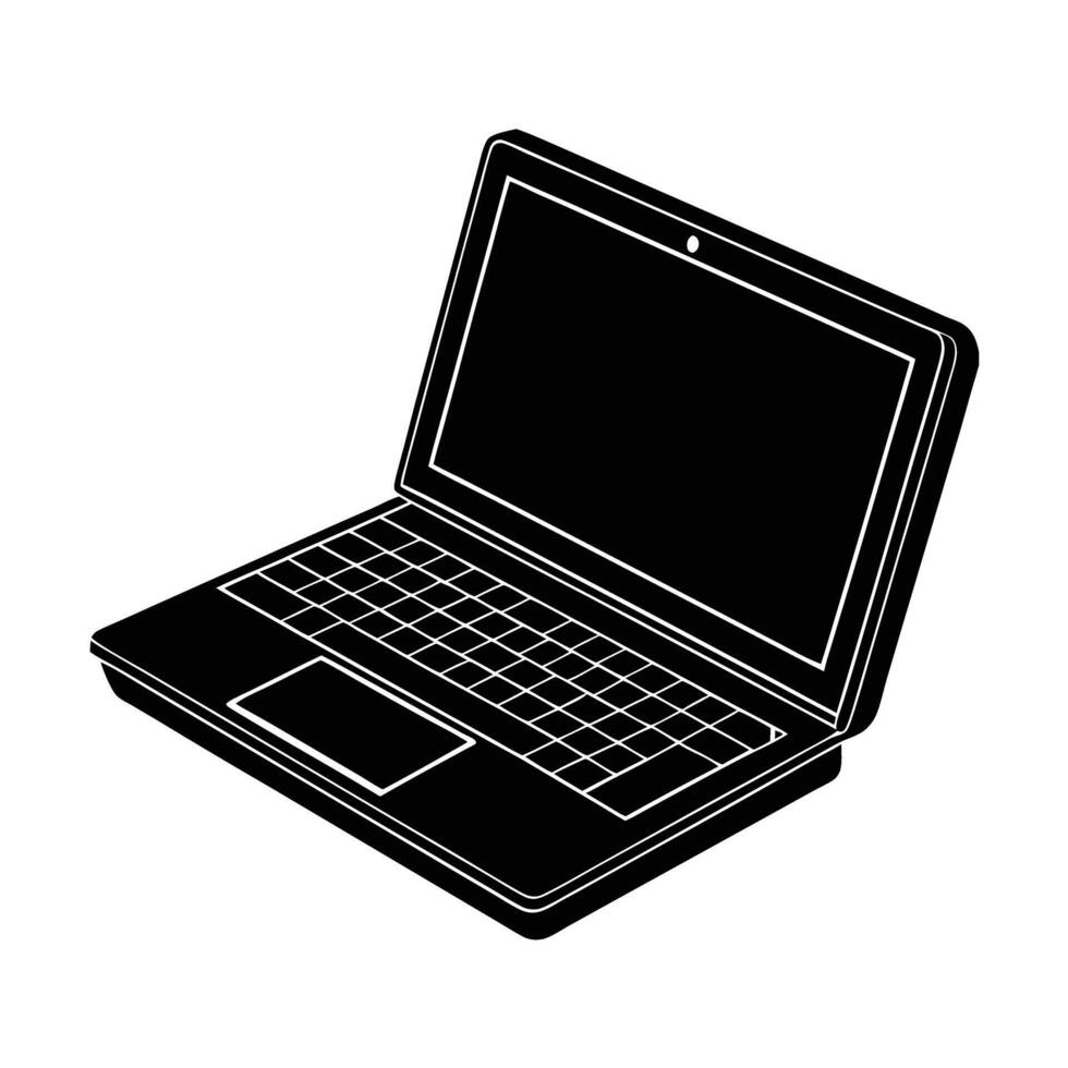 Business laptop silhouette on white background for digital productivity and connectivity vector