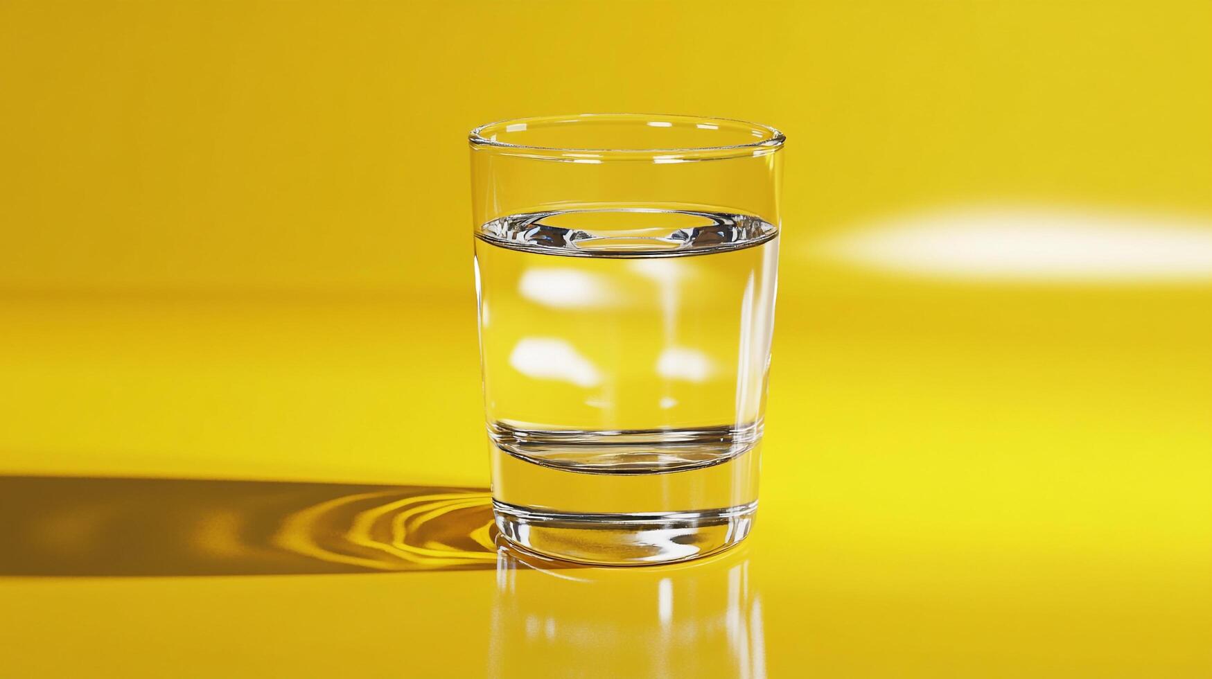 A pristine glass of water sits elegantly against a vivid yellow background, highlighting the clarity and freshness of the water while providing a vibrant visual contrast. photo