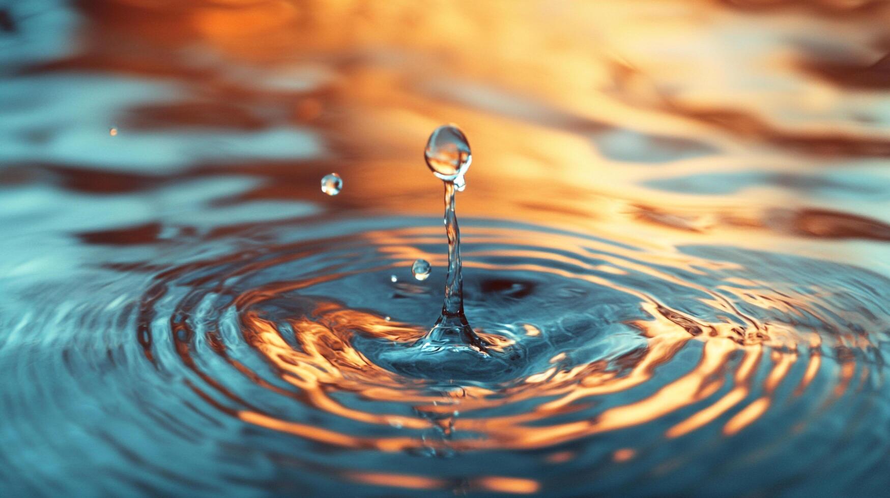 A single water droplet creates mesmerizing ripples on a shimmering surface, symbolizing the beauty of simplicity and the artistry of nature in motion. photo