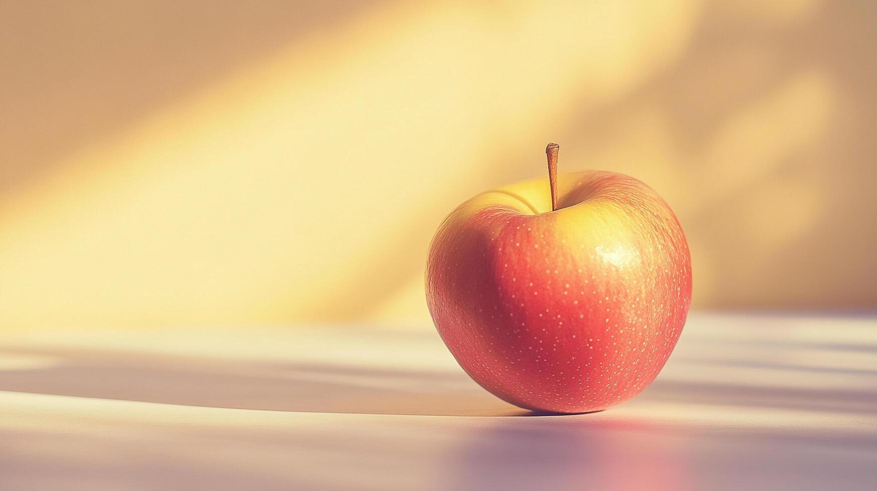A vibrant red apple sits against a softly illuminated background, highlighting its glossy skin and natural allure for food styling and healthy eating concepts. photo