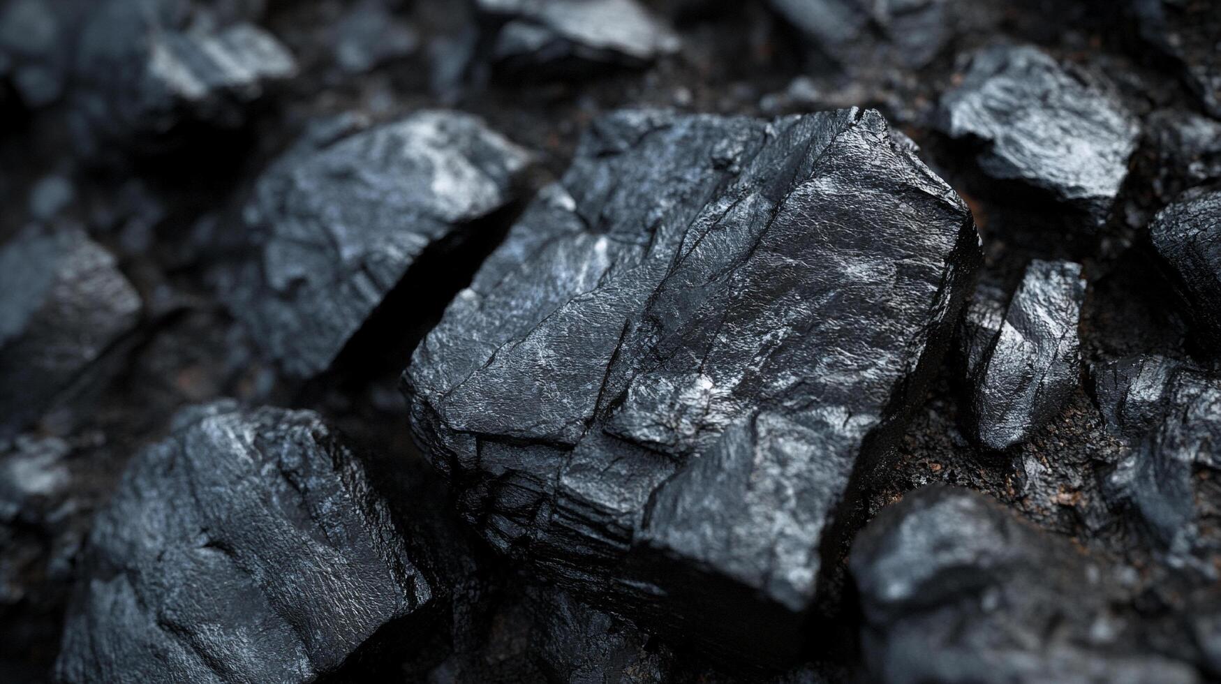 This image features a close-up of textured black charcoal stones, displaying their rich details and contrasts, suggesting earthiness and strength in nature. photo