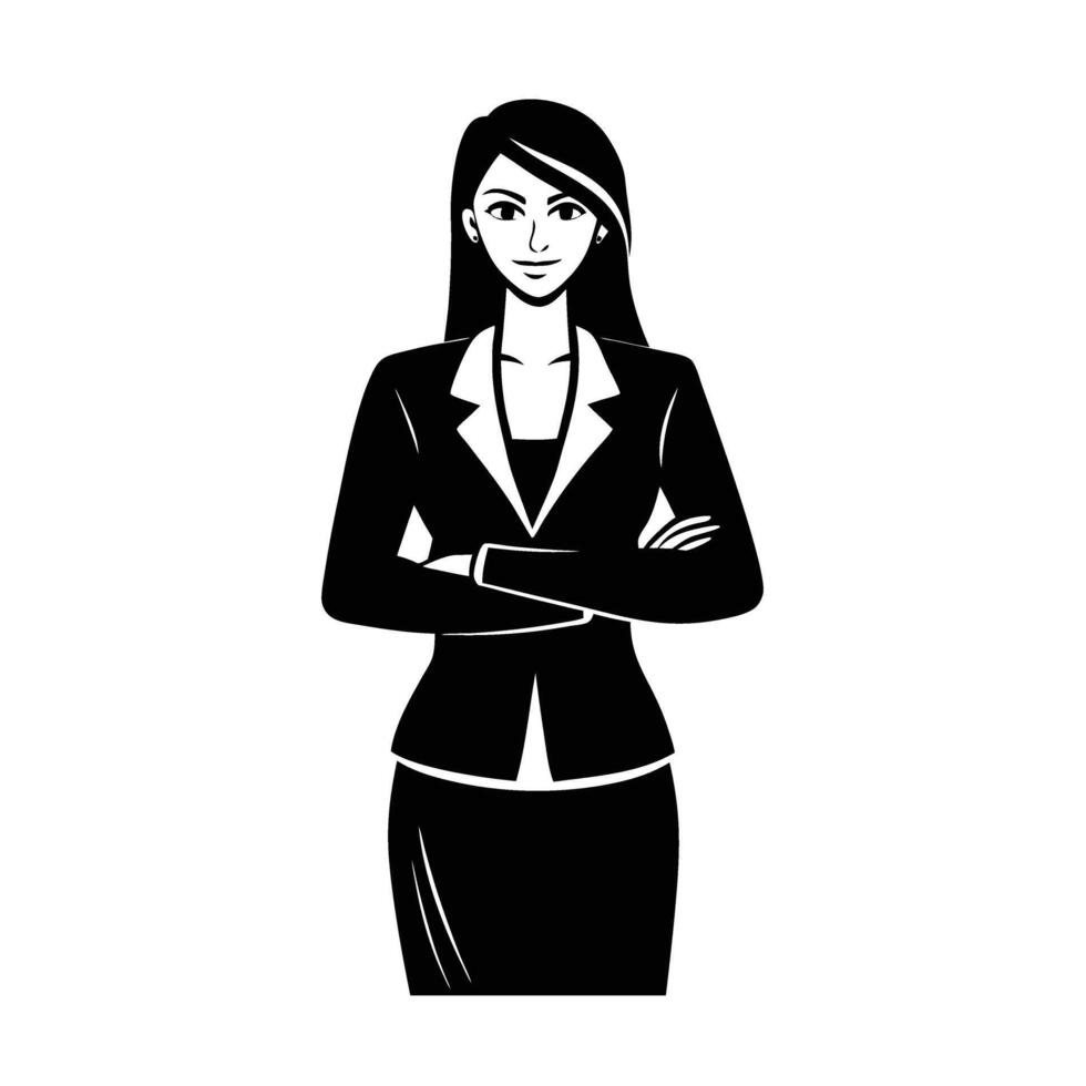 Businesswoman with folded arms conveying confident leadership and authority vector
