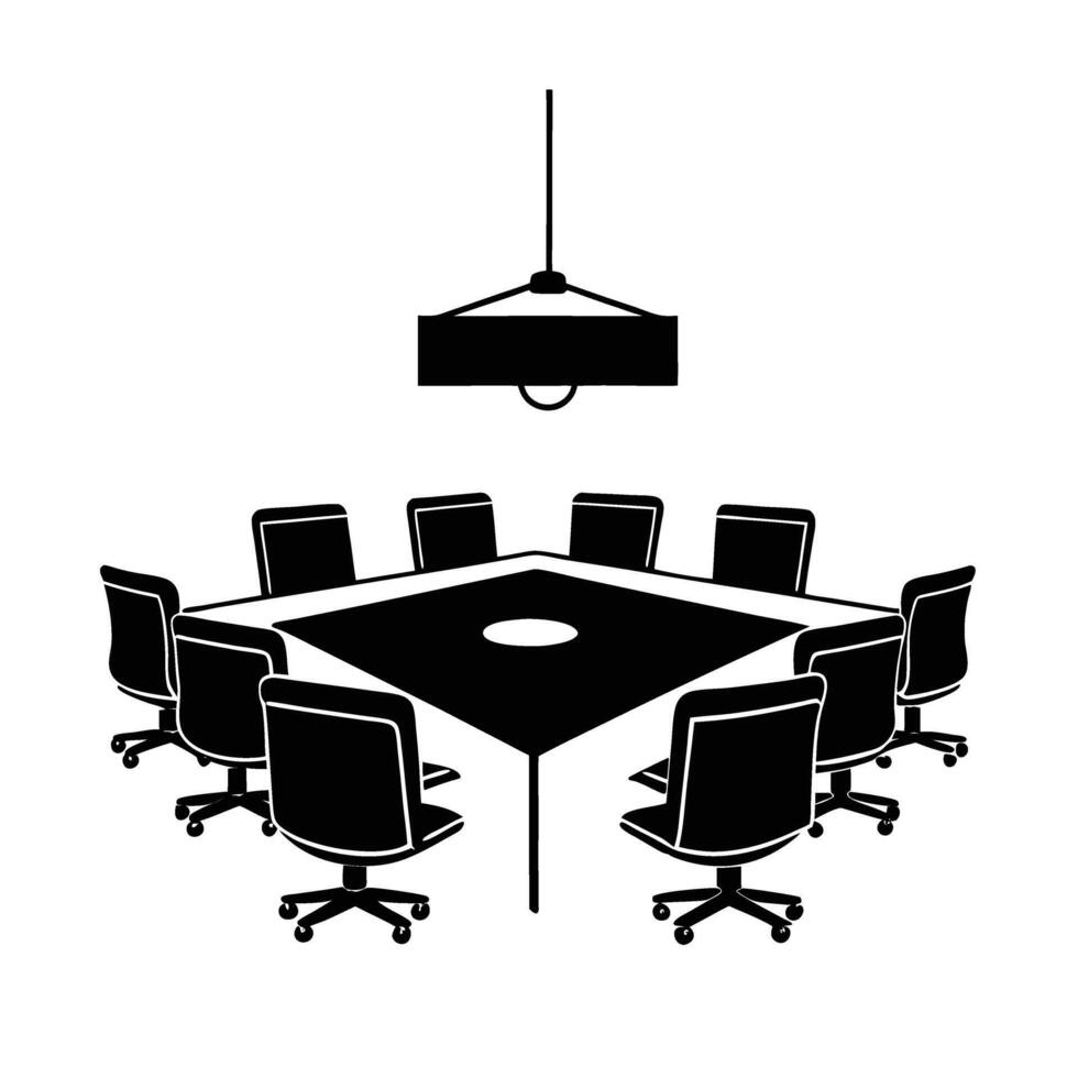 Boardroom setting with projector silhouette flat for corporate meetings vector