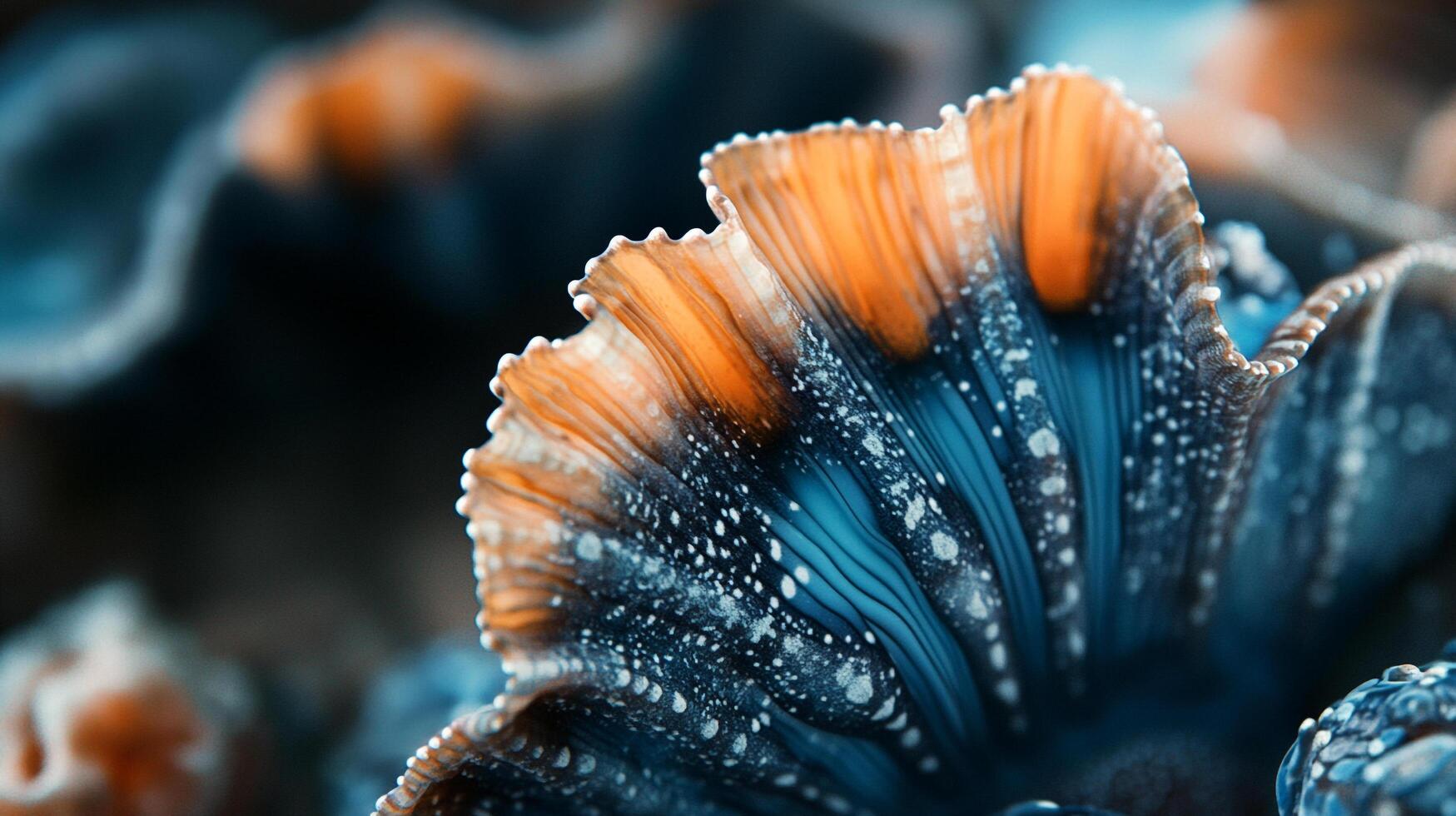 An intricate close-up of colorful coral showcasing marine life dynamics, emphasizing the beauty and diversity of underwater ecosystems in vibrant hues. photo