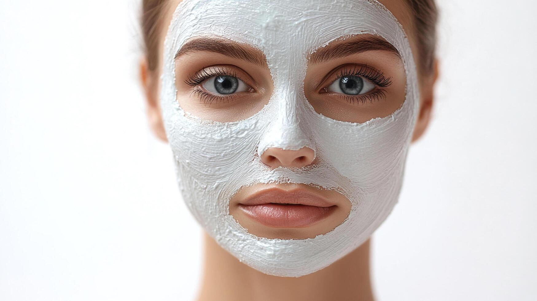 Young woman with smooth skin and natural features applies a skincare treatment for a radiant complexion. Promoting beauty and self-care. photo