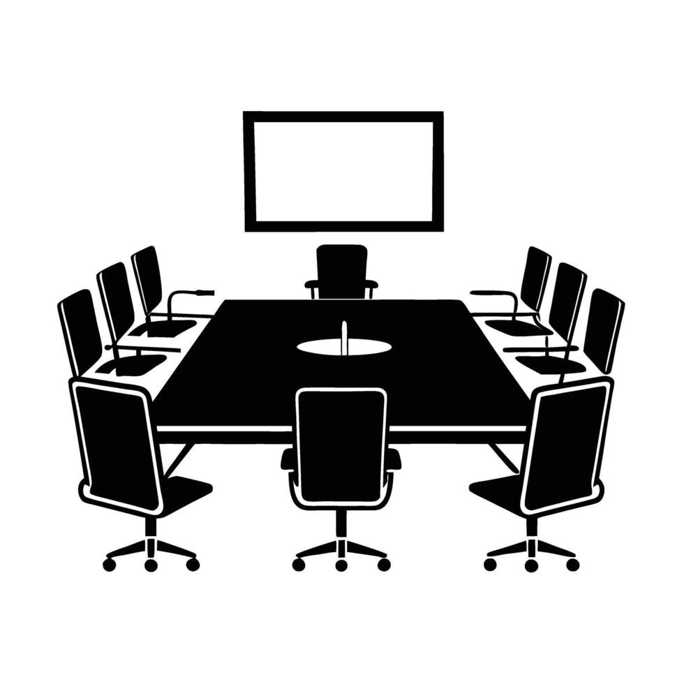 Modern conference table arranged for strategic presentations and clear communication vector