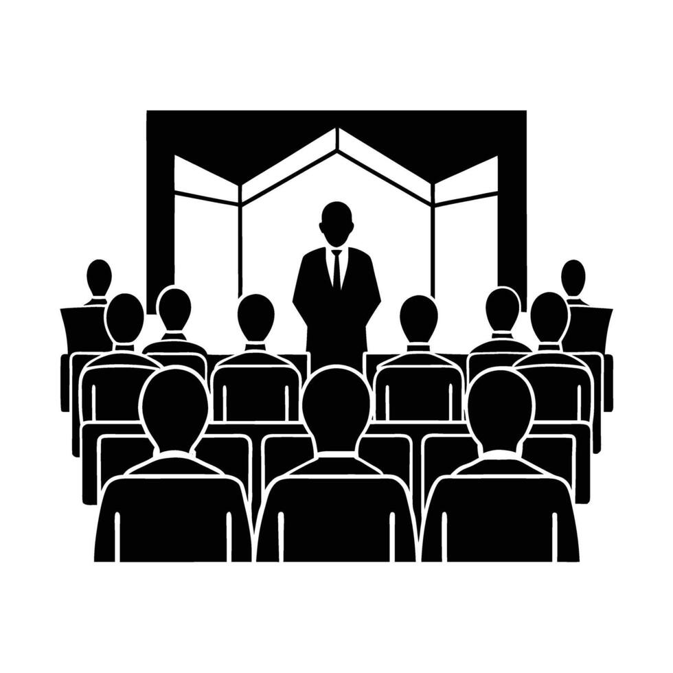 Corporate networking event setup silhouette for professional business connections vector