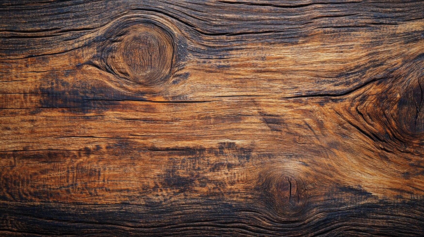 Detailed view of old wooden plank with swirling grain patterns, showcasing rich textures and colors. Rustic charm in nature's artistry. photo