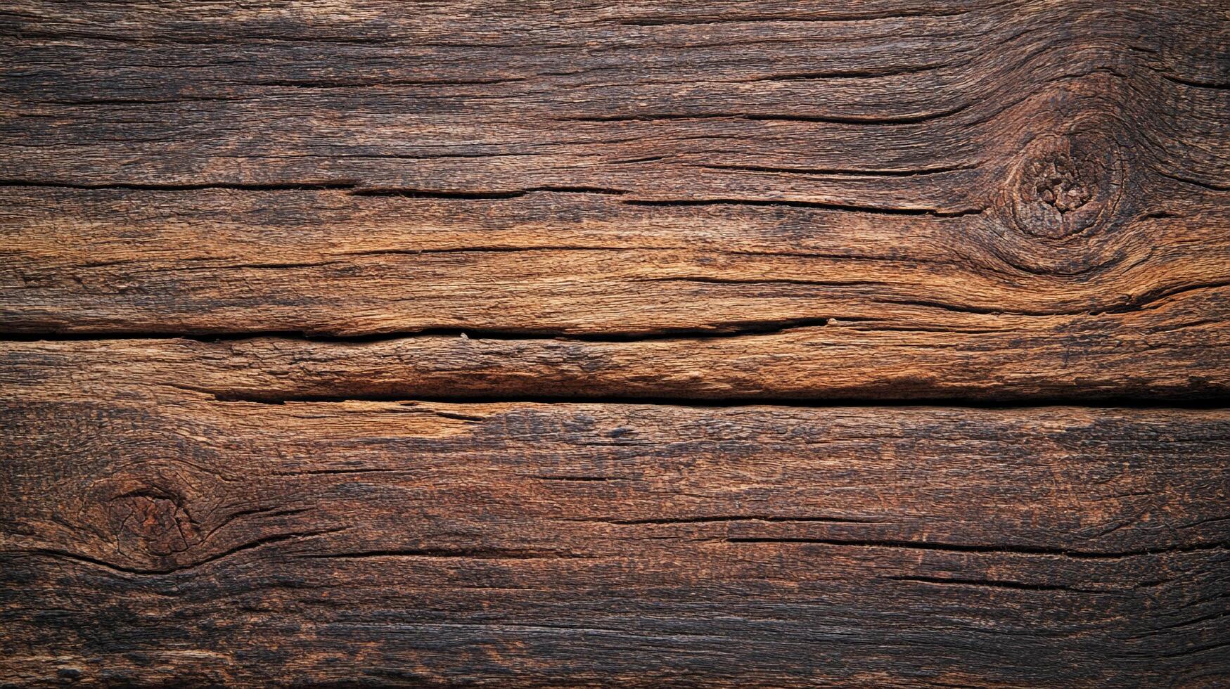 Rich, dark wood grain texture with distinctive knots. Detailed closeup of weathered and rustic timber planking. Ideal for backgrounds or overlays. photo