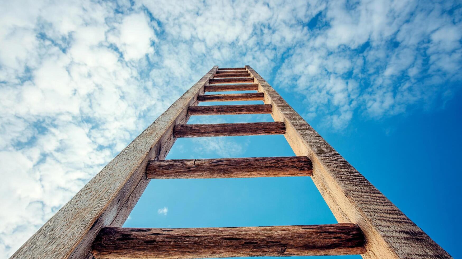 Ladder reaching toward a vibrant blue sky filled with scattered clouds, symbolizing ambition, progress, and opportunities ahead. photo
