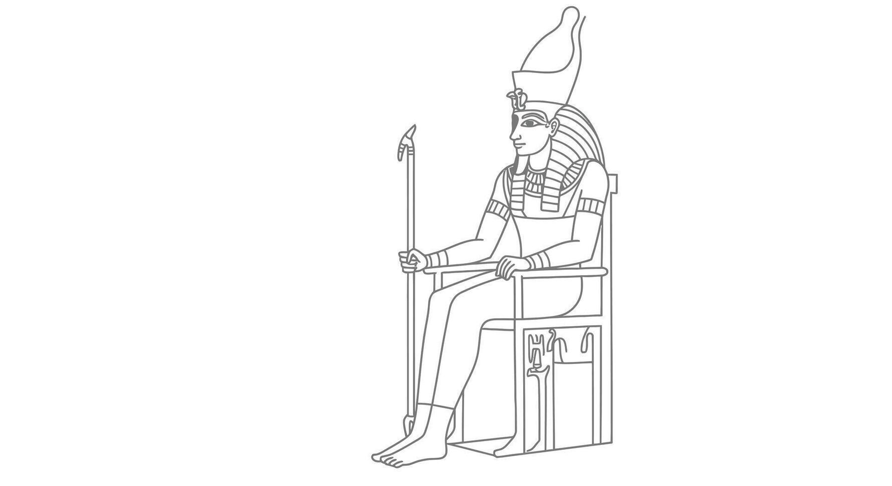 An outline drawing of an egyptian pharaoh sitting on a throne vector