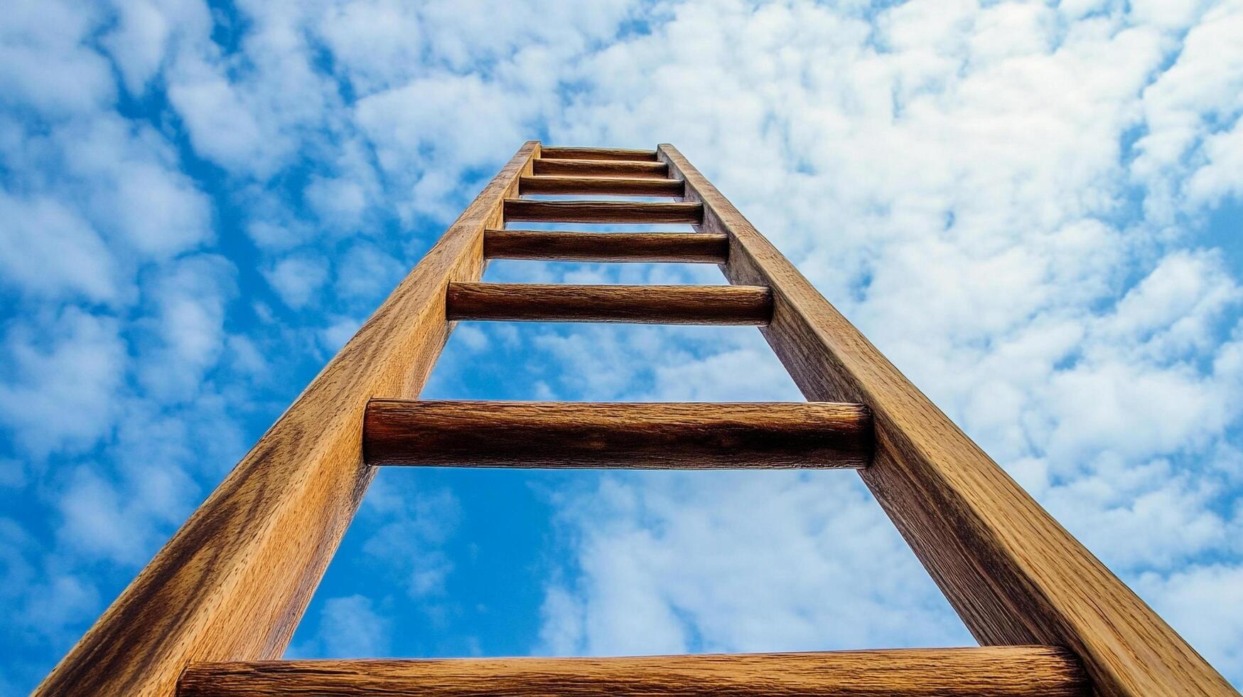 Ladder against a bright blue sky speckled with white clouds, symbolizing aspiration, growth, and a journey towards elevated goals. photo