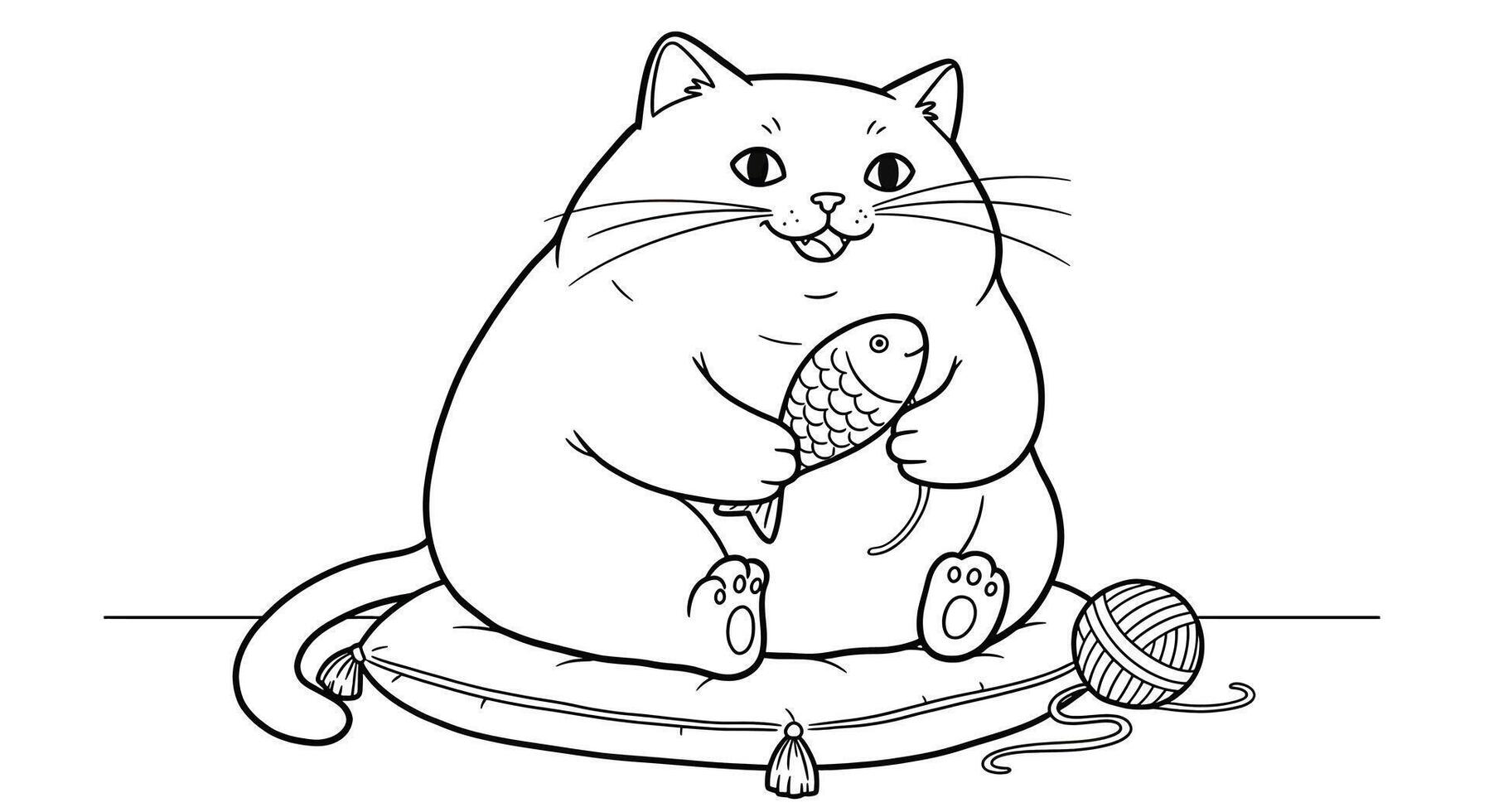 A cat sitting on a pillow coloring page vector