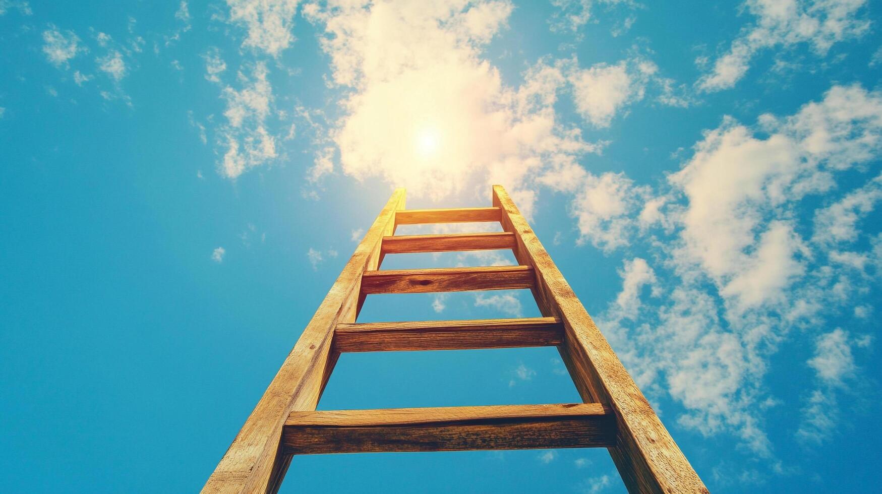 Ladder reaching into the sky, symbolizing upward progress. Clouds frame the top, inviting to climb higher and reach for the heavens. photo