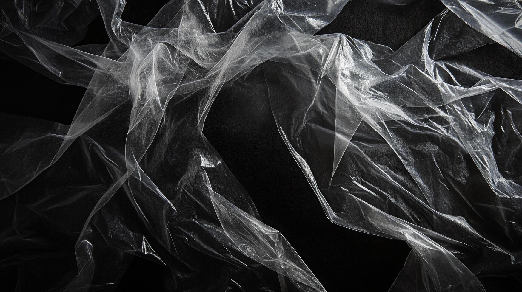 Abstract patterns of transparent plastic film create an intriguing interplay of light and shadow against a dark background. photo