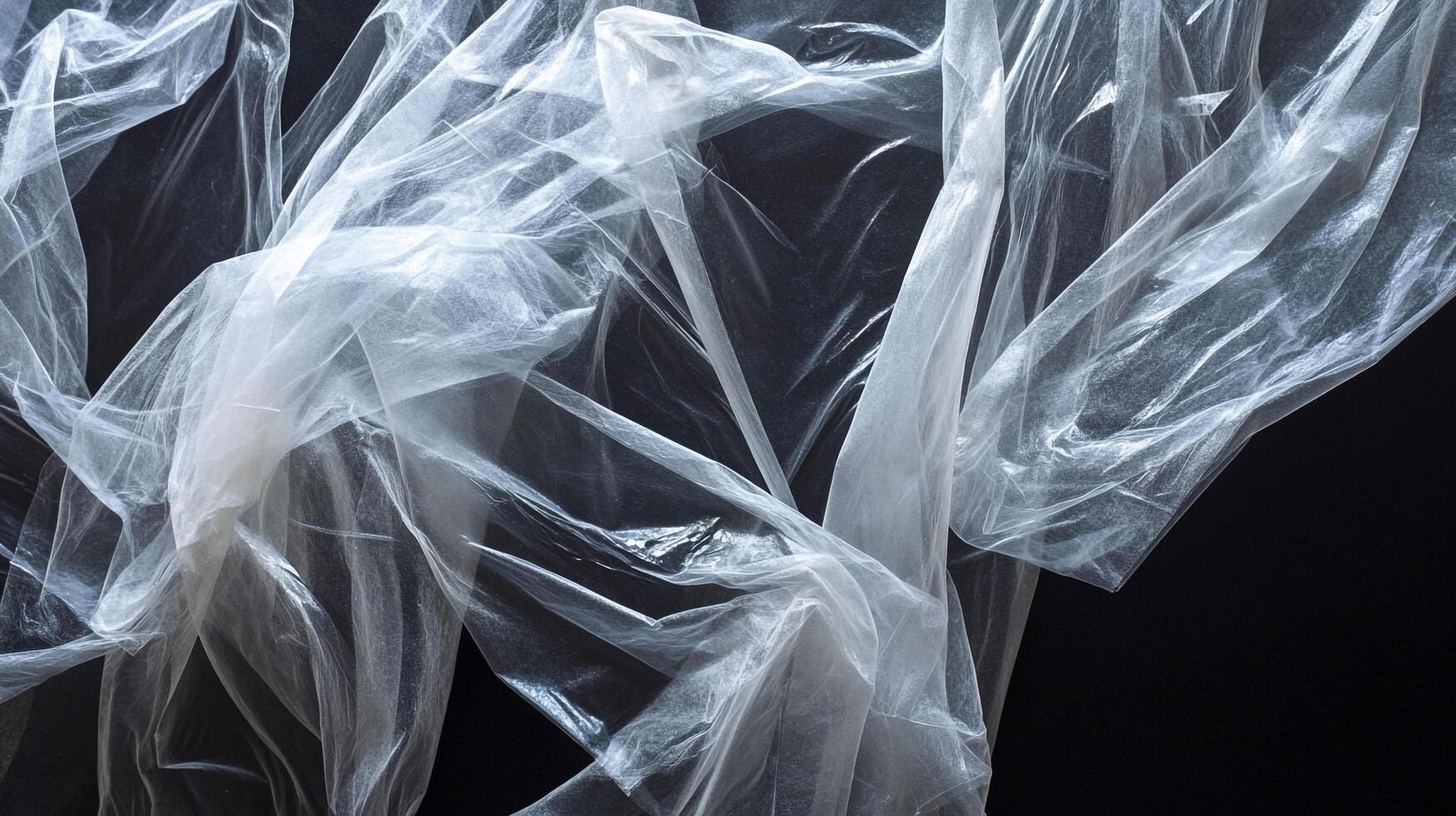 A captivating studio shot unveils a mesmerizing interplay of light and shadow on a translucent fabric, set against a stark black background. photo