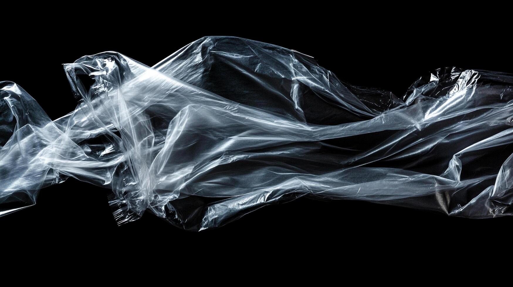 Translucent plastic sheet on a black background. Abstract texture, material study, studio shot, dramatic lighting, minimalist aesthetic. photo
