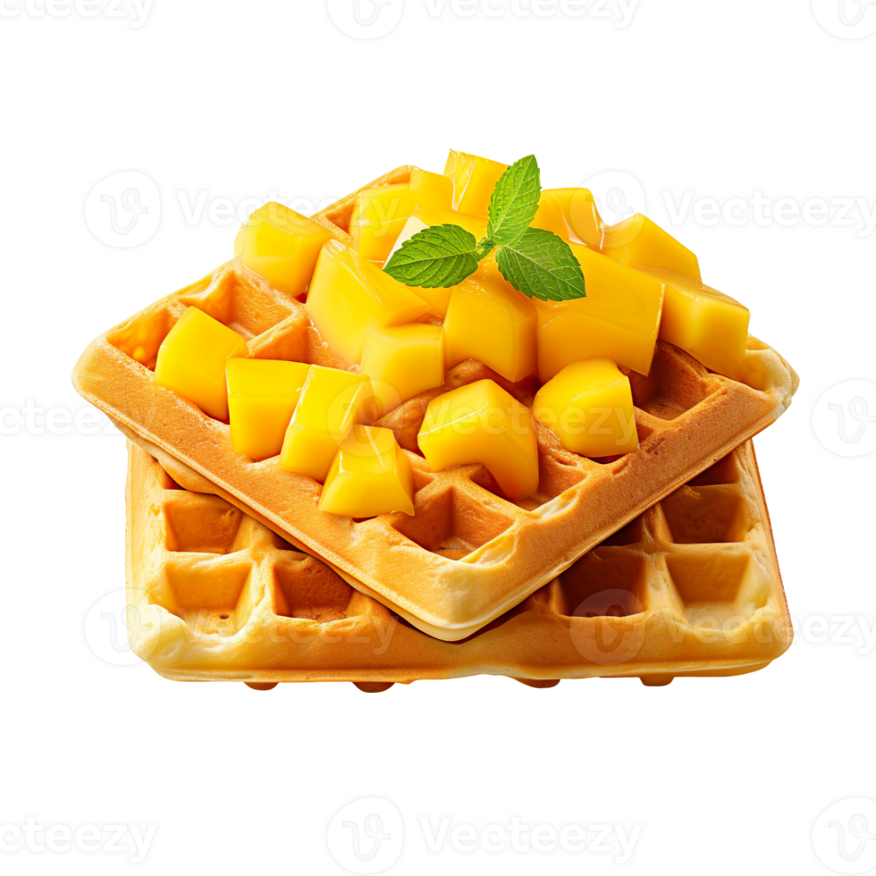 Delicious plain waffles with mango isolated on transparent background png