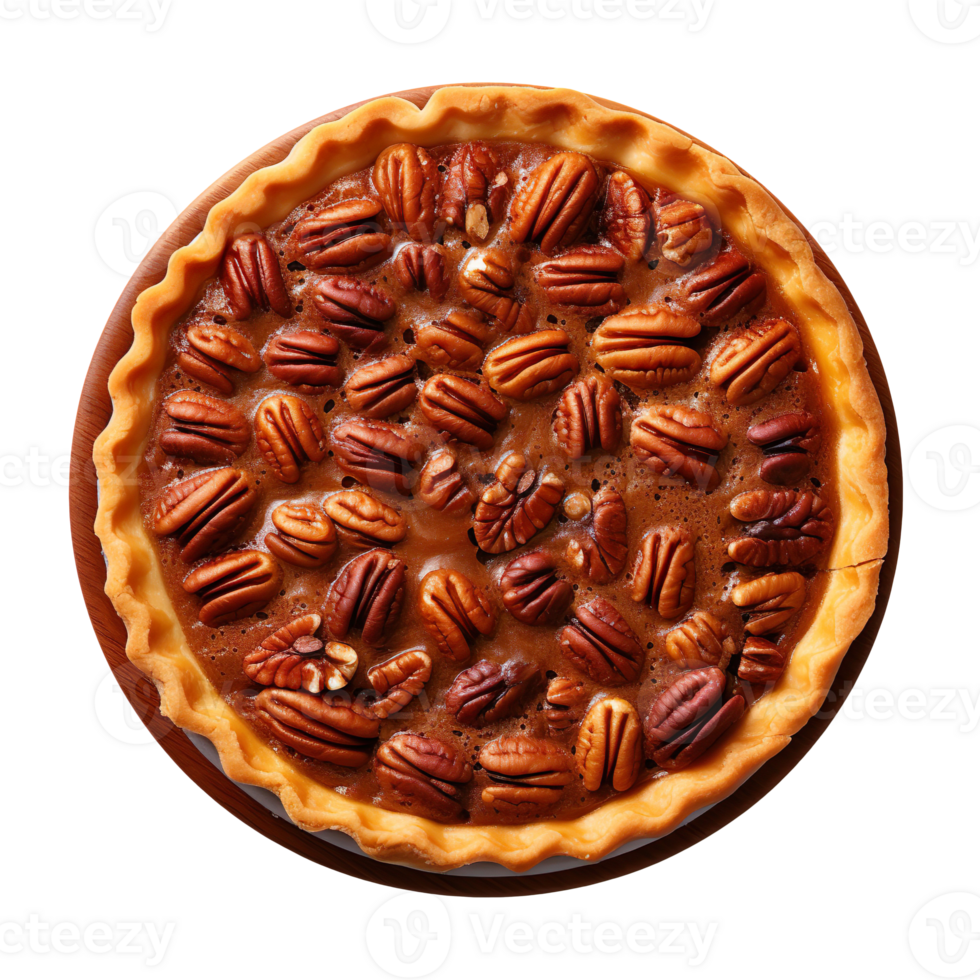 Delicious and beautiful pecan pie, top view isolated on transparent background png