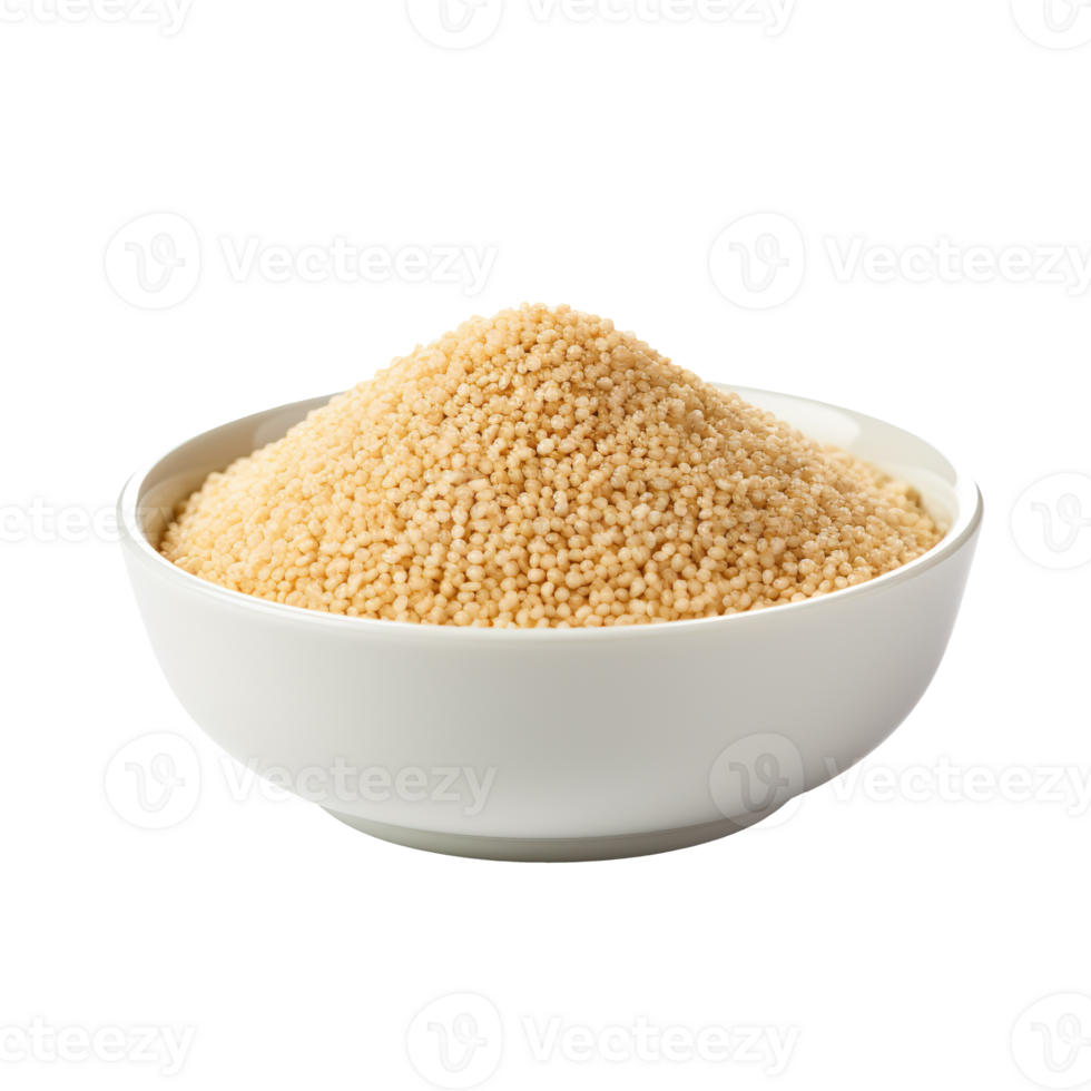 Dry bulgur wheat in white bowl isolated on transparent background png