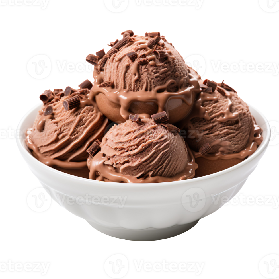 Delicious Bowl of Chocolate Ice Cream isolated on transparent background png
