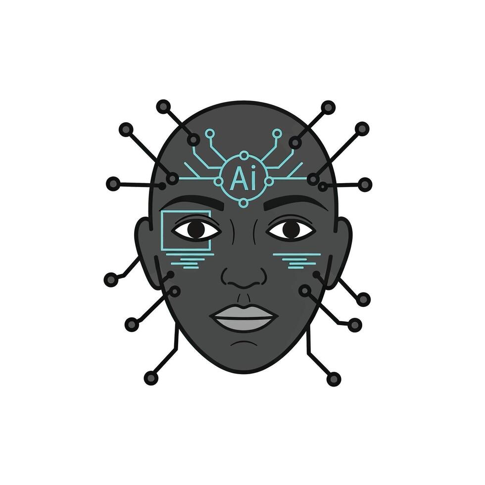 A black man with a head full of electronic components vector