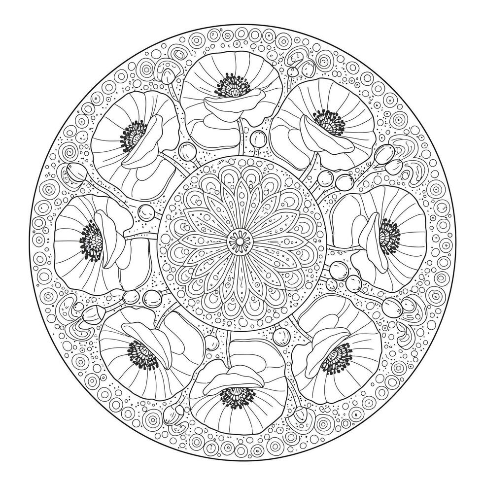 An adult coloring page with a circular design vector