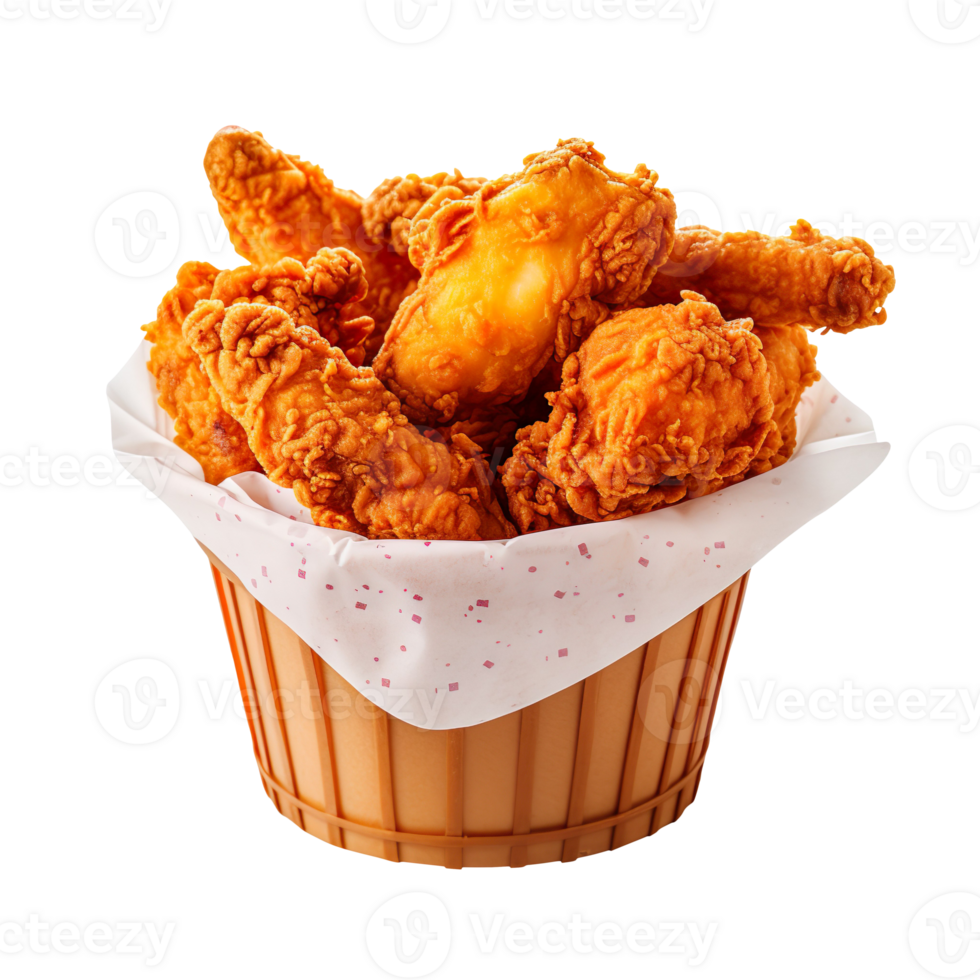 Fried chicken in paper bucket isolated on transparent background png