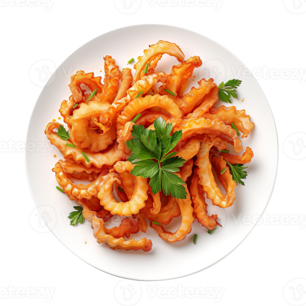 Fried squid on plate isolated on transparent background png