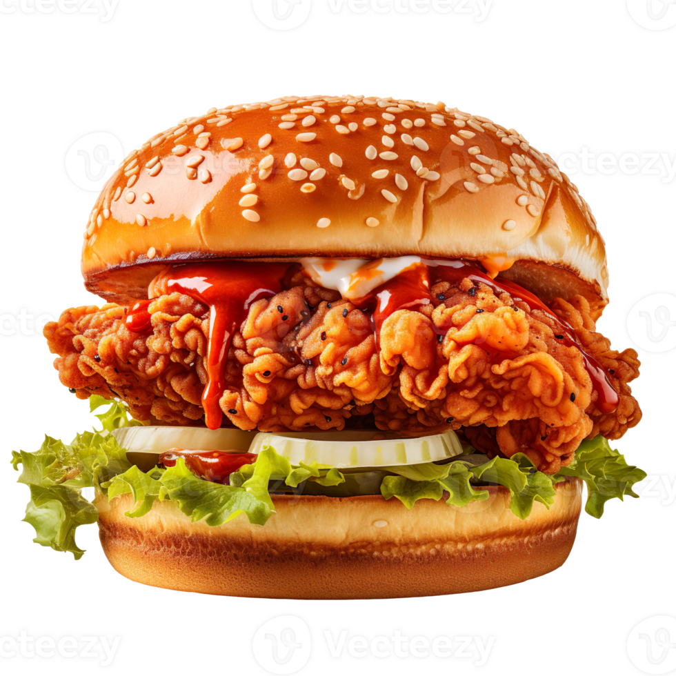 Fried chicken burger isolated on transparent background png