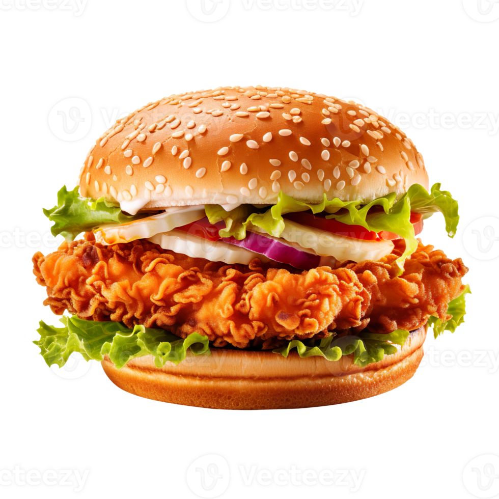 fresh crispy chicken burger isolated on transparent background png