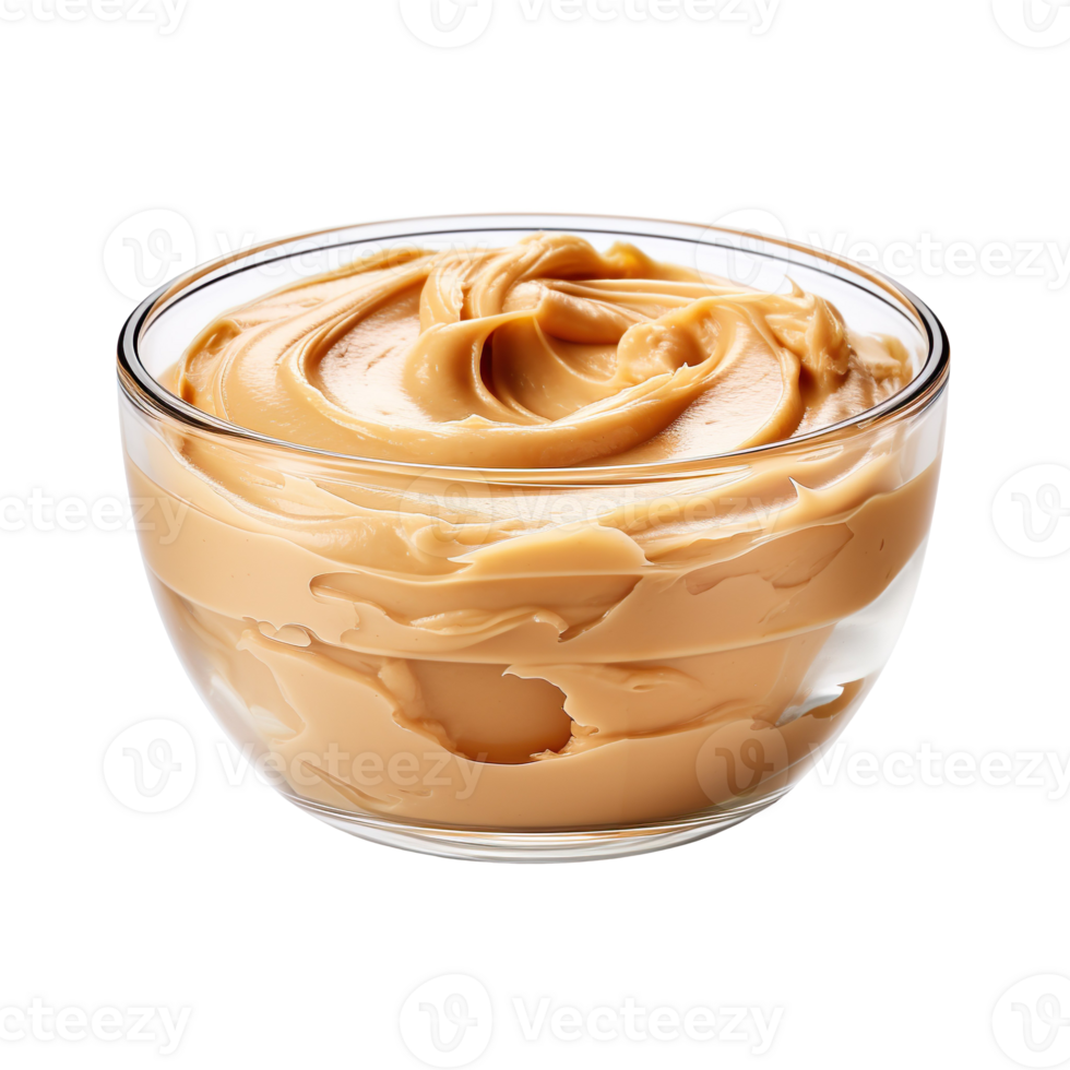 Glass bowl of peanut butter isolated on transparent background png