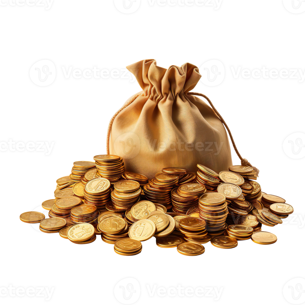 golden coins bag isolated on transparent background png