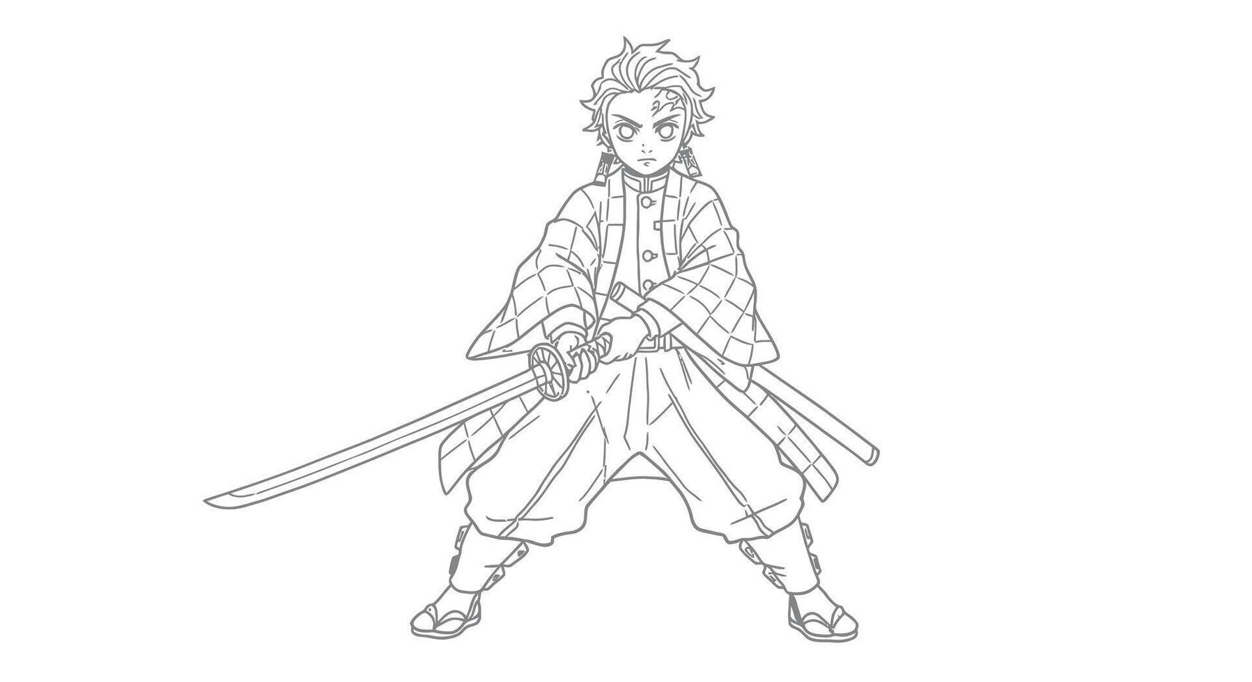 A drawing of a samurai with a sword vector