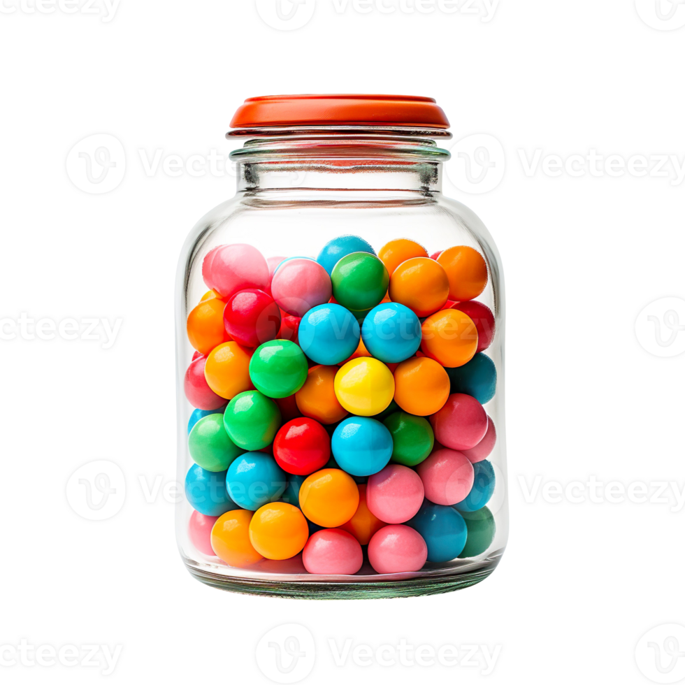 Glass jar with colored gum balls isolated on transparent background png