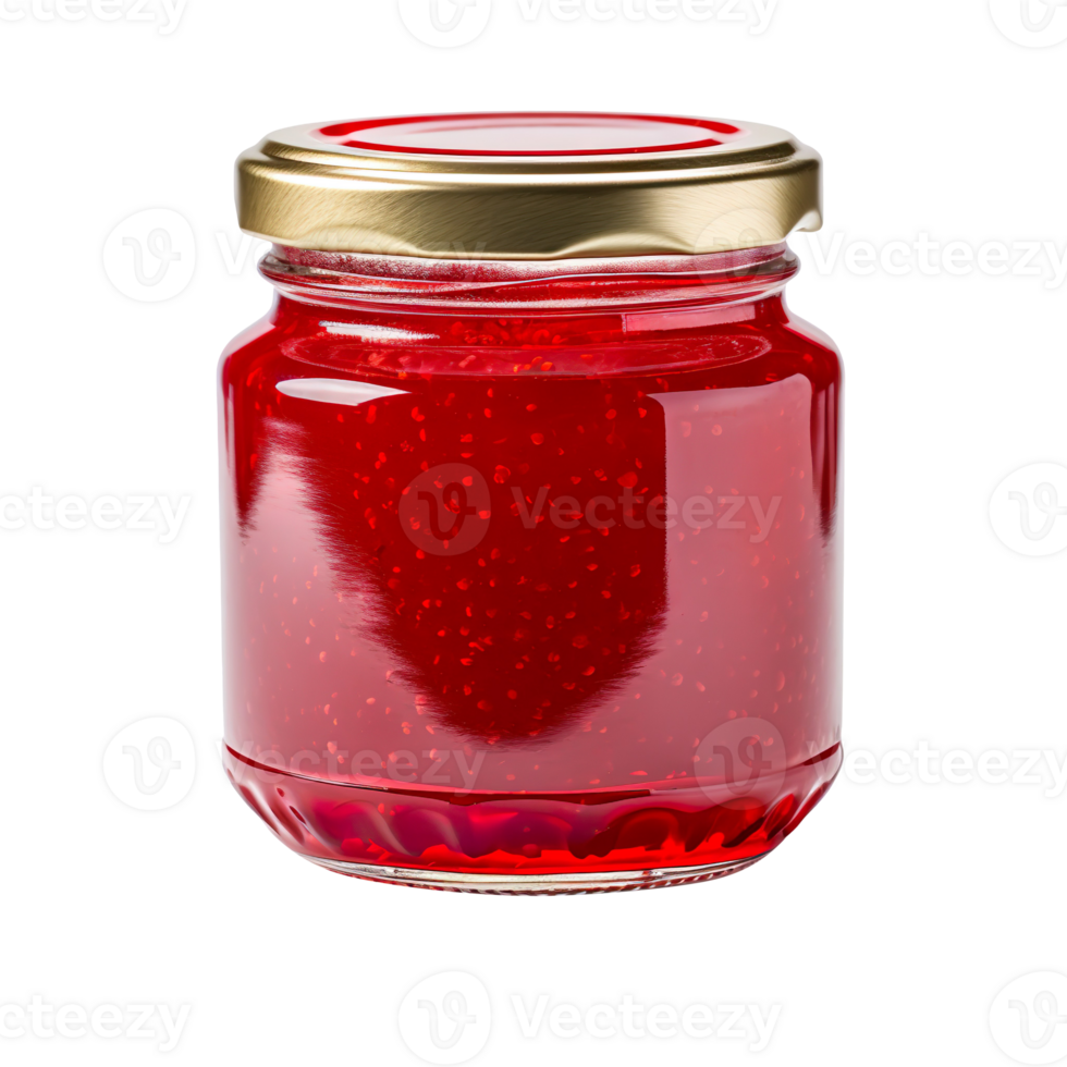 Glass jar of strawberry jam isolated on transparent background png