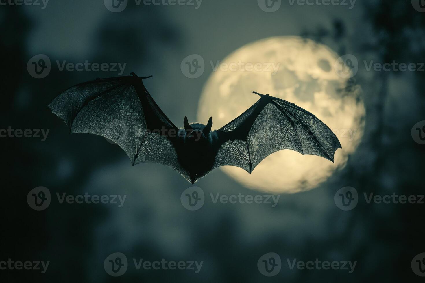 Bat flying in the night with full moon in the background photo