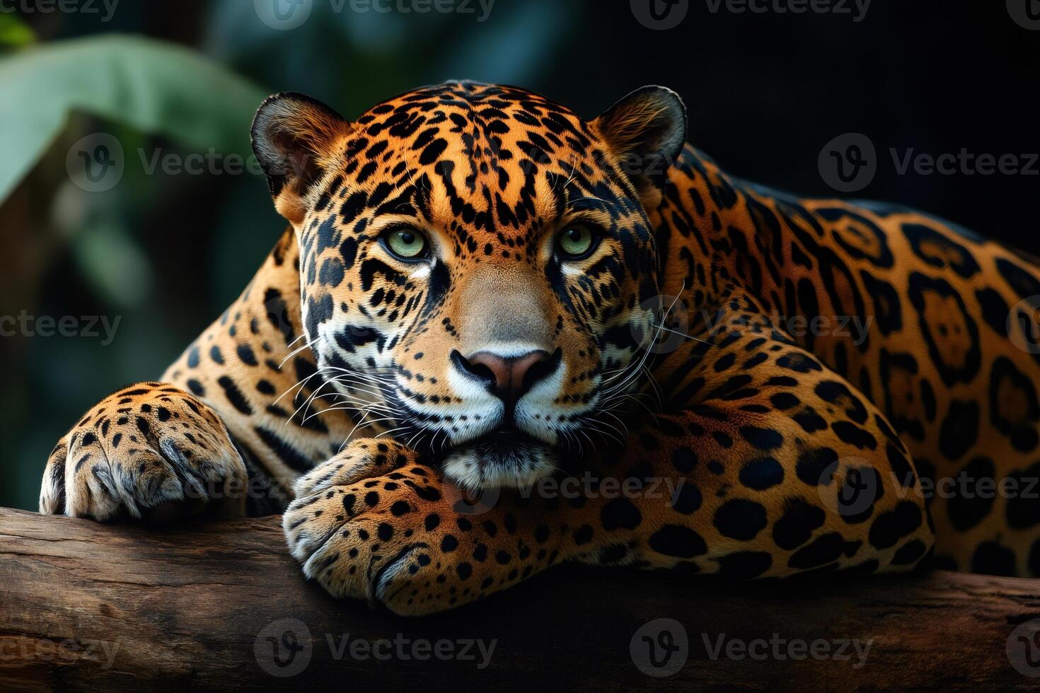 Jaguar resting on a branch, showing its power and beauty photo