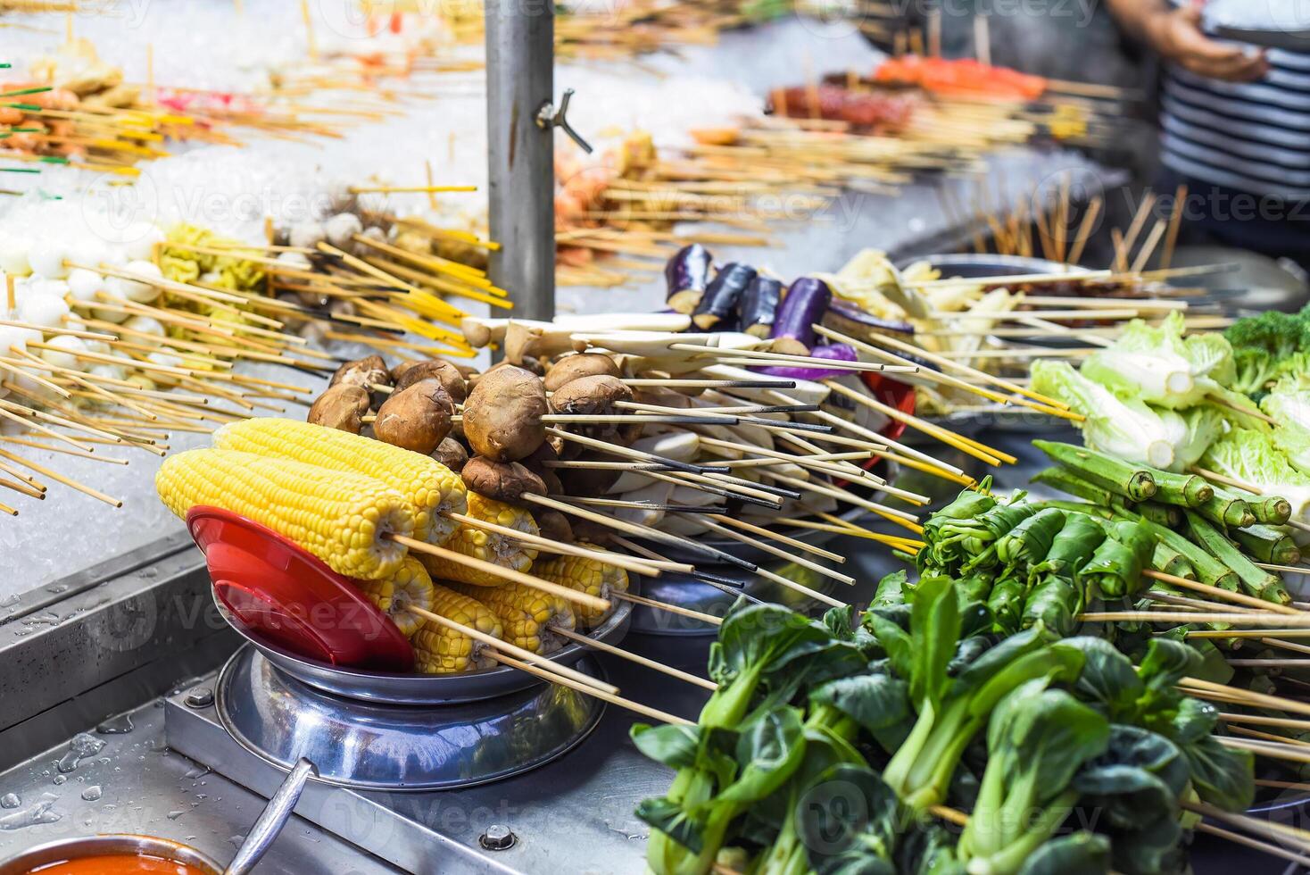 Many vegetables snacks in Jalan Alor str food in Kuala Lumpur photo