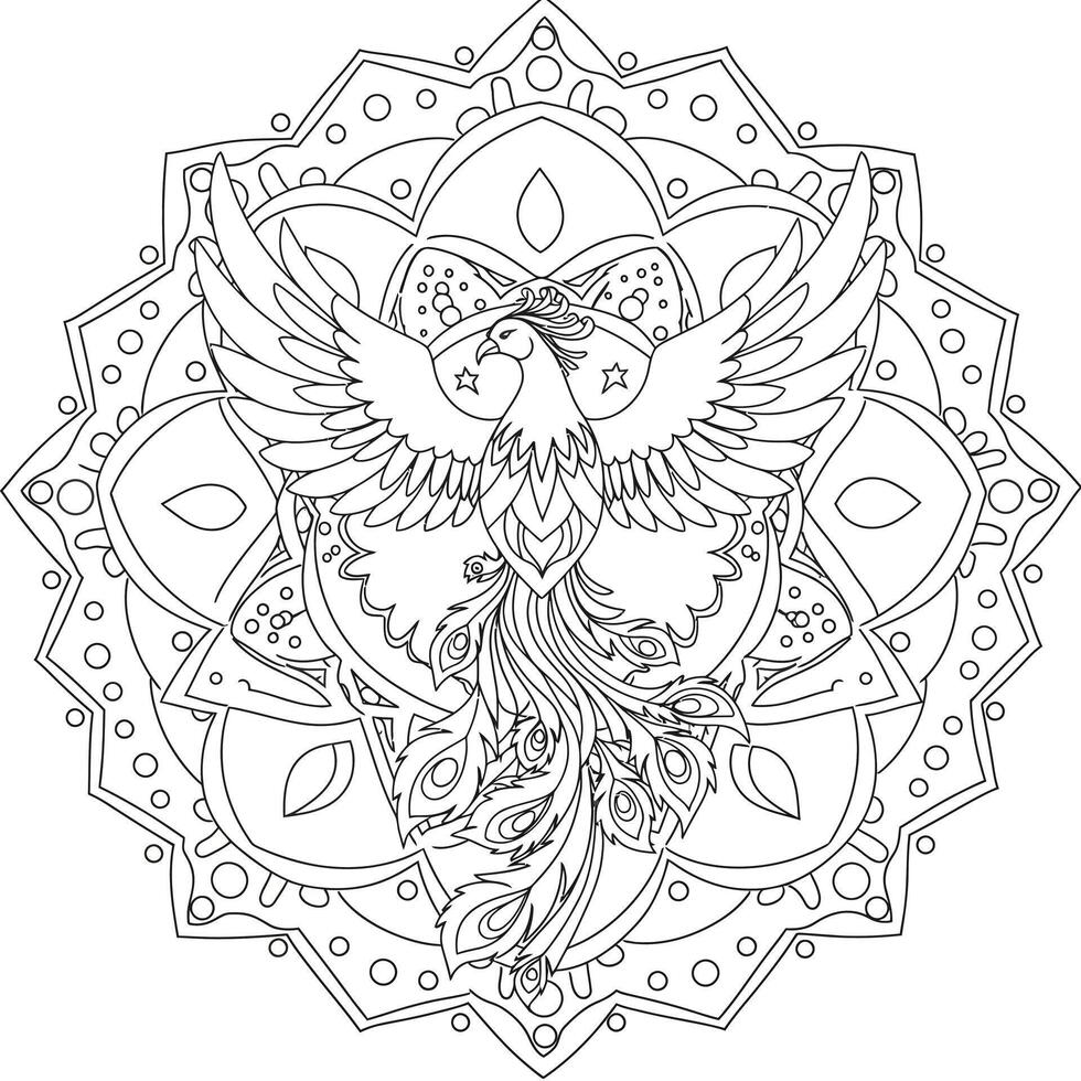 A coloring page with a bird in the center vector
