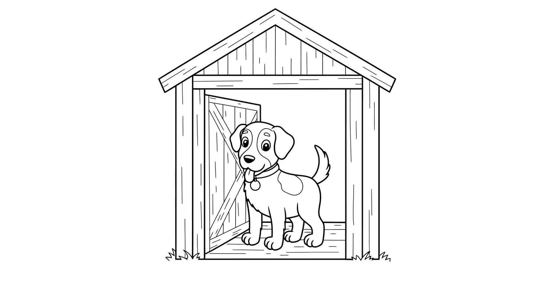 Dog in doghouse coloring page vector