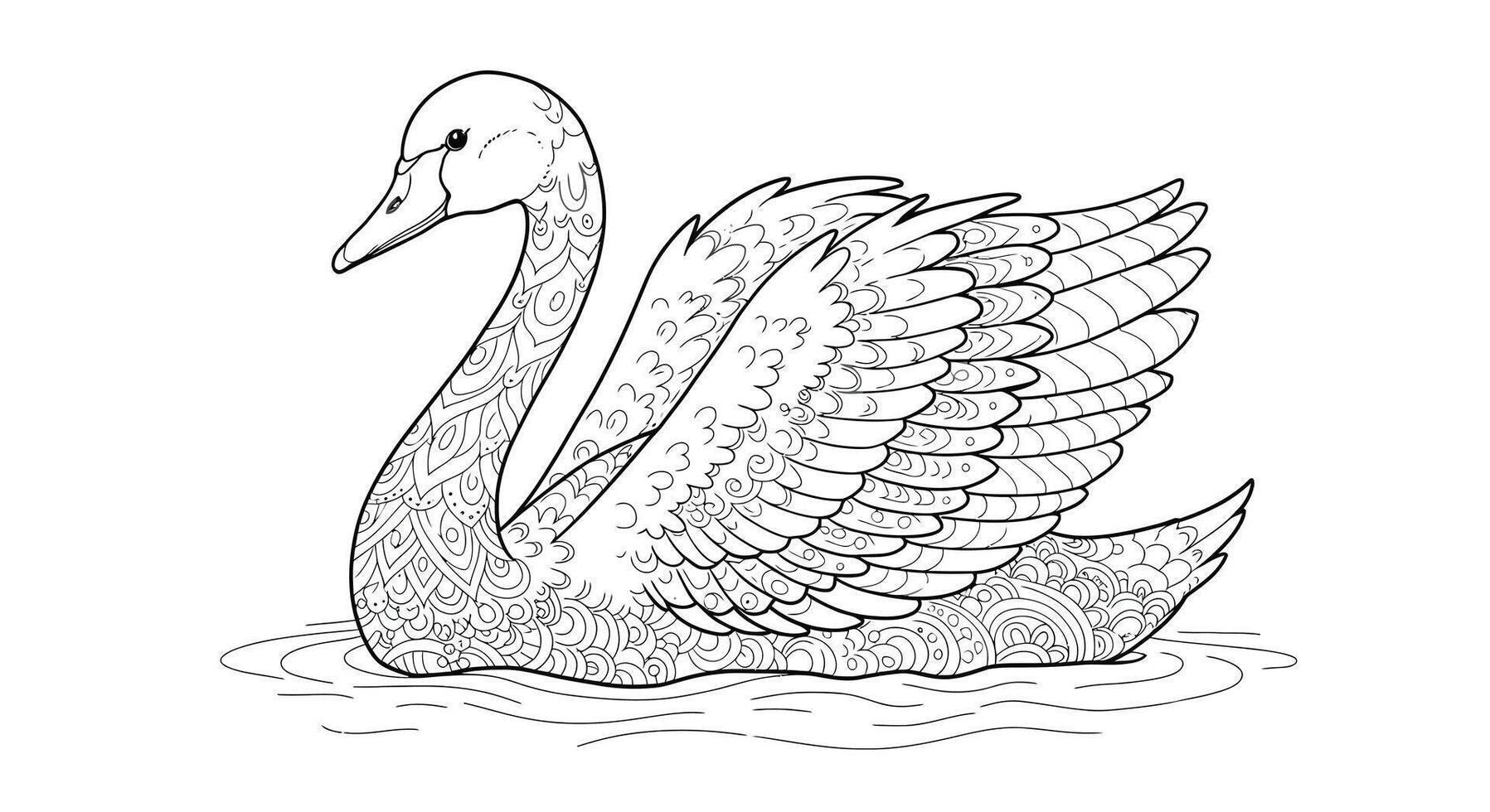 A swan coloring page with a patterned background vector