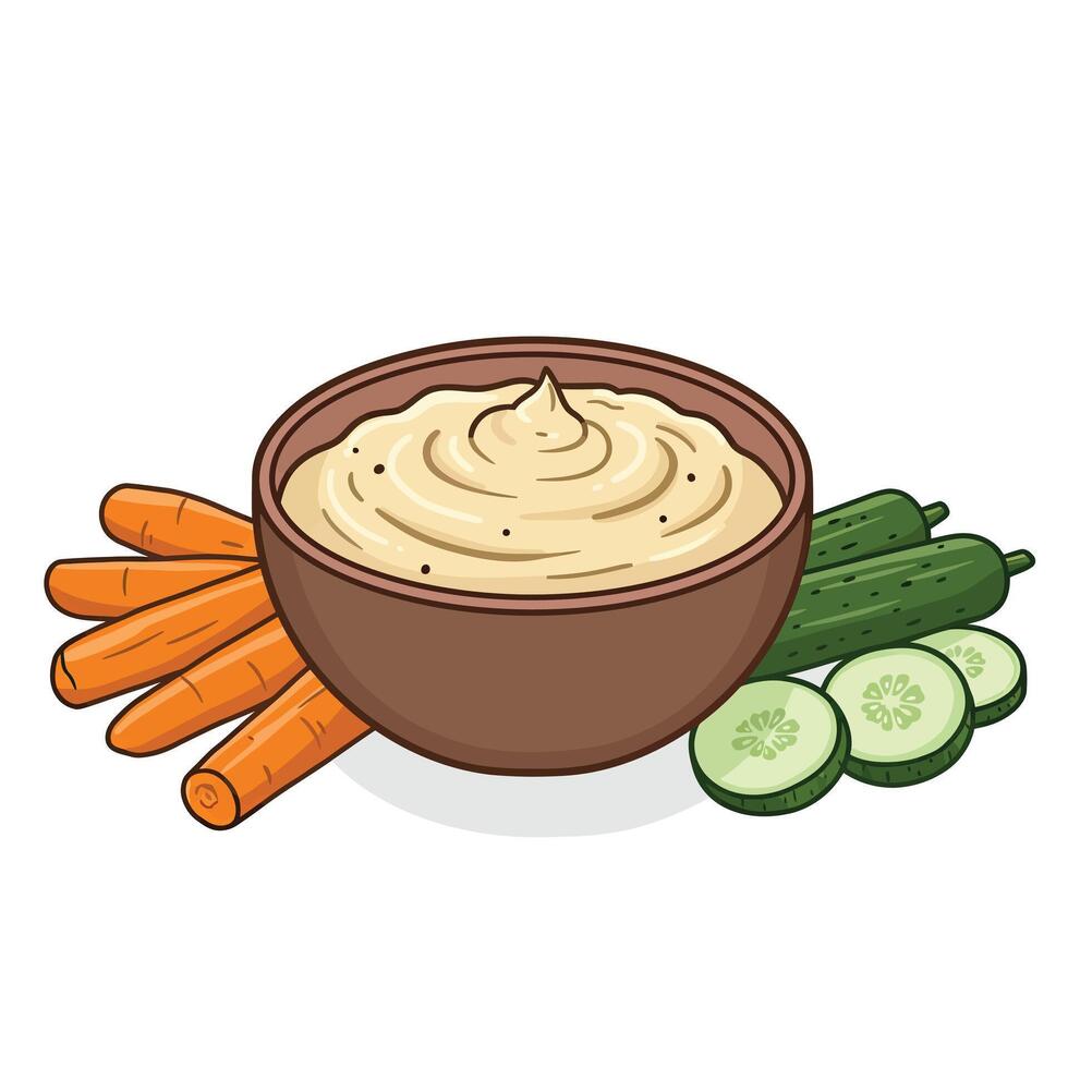Vegetable dip with cucumbers and carrots illustration vector