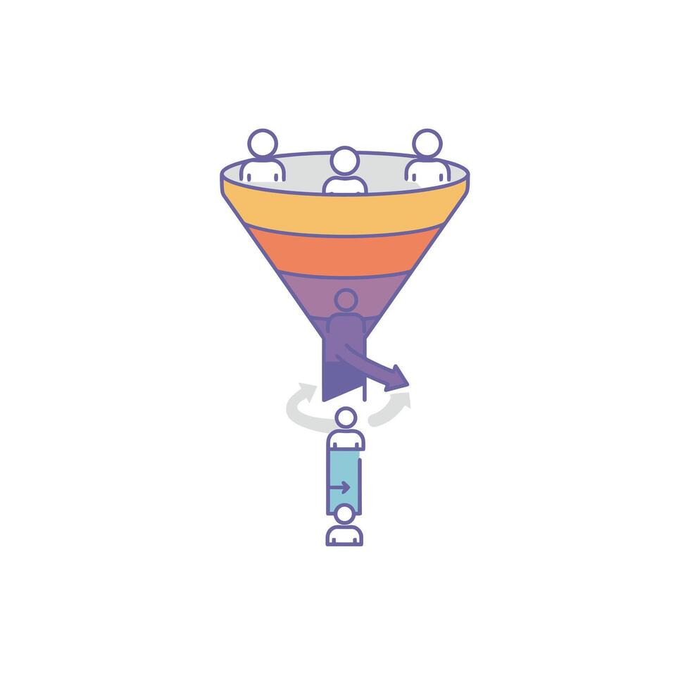 A funnel with people in it and a person standing on top vector