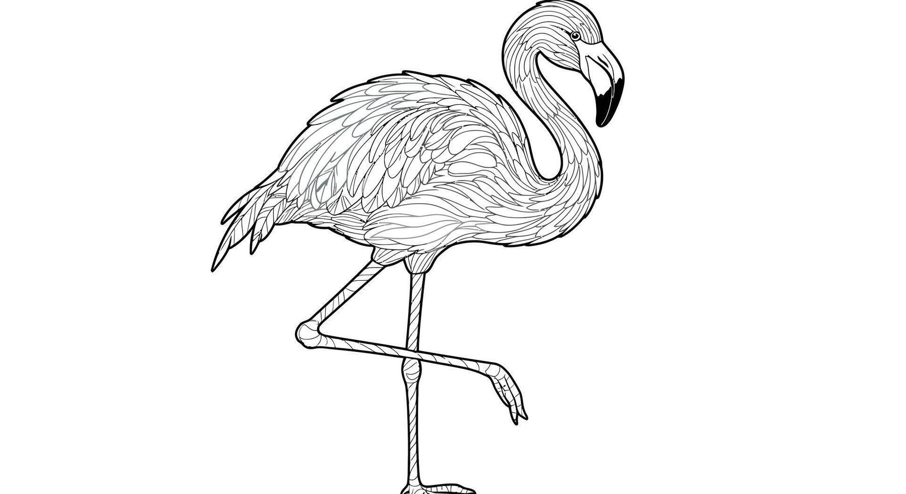A drawing of a flamingo standing on its legs vector