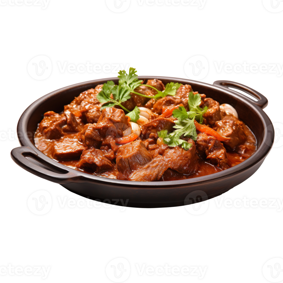 Mutton Curry on a plate isolated on transparent background png