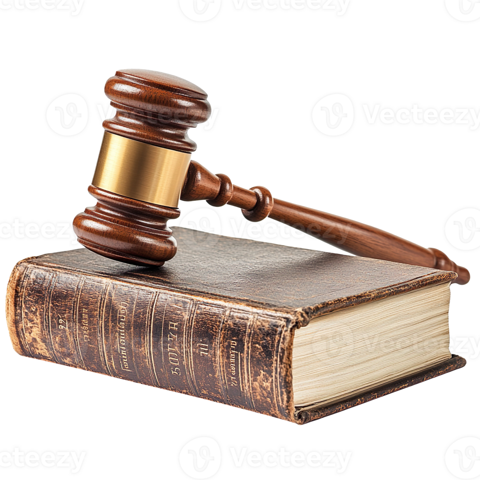 Judge gavel over law book isolated on transparent background png